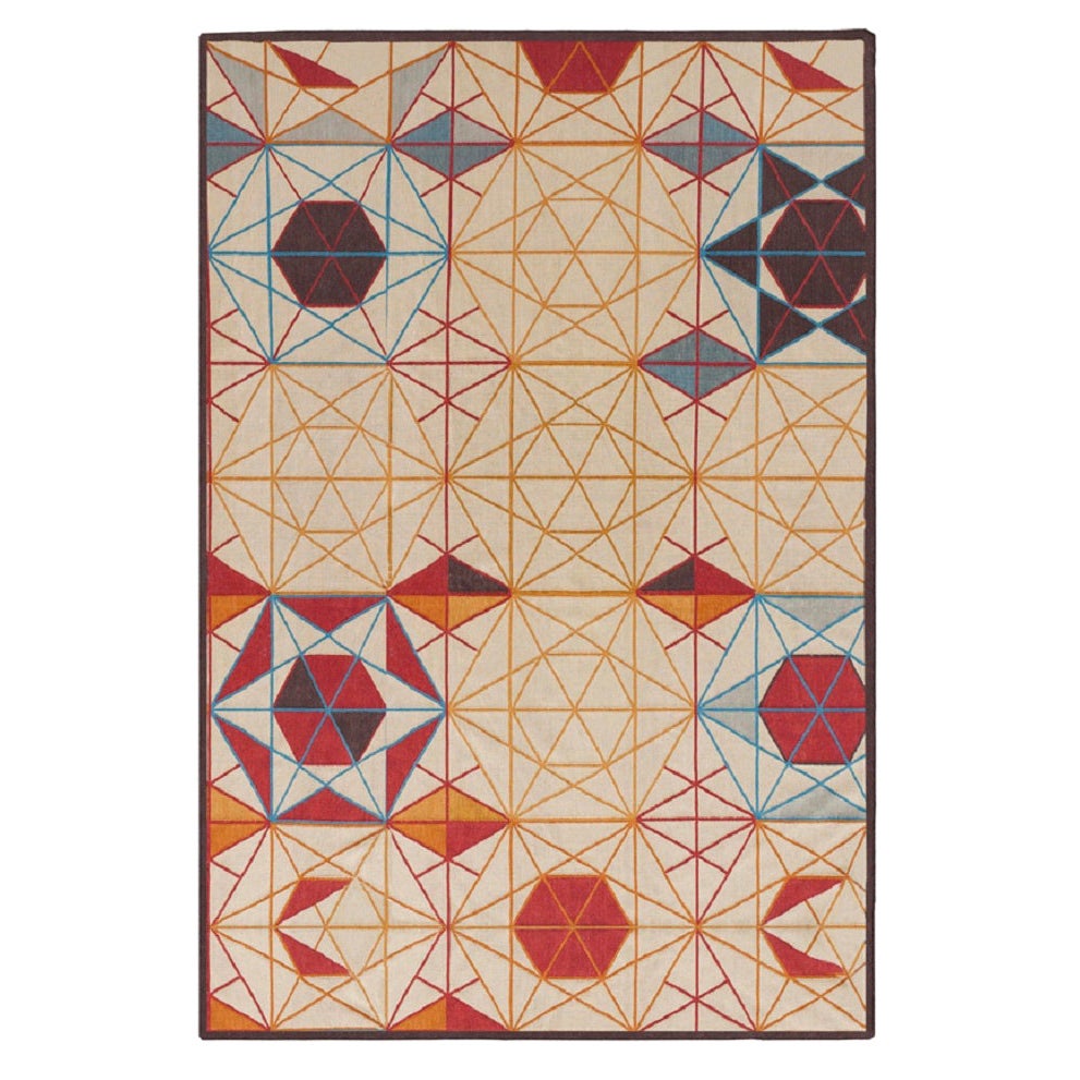 Kilim Technique Hexa Rectangular Small Rug in Orange Color by Enblanc For Sale