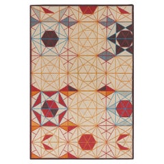Technique Kilim - Grand tapis rectangulaire hexagonal, couleur orange, Enblanc