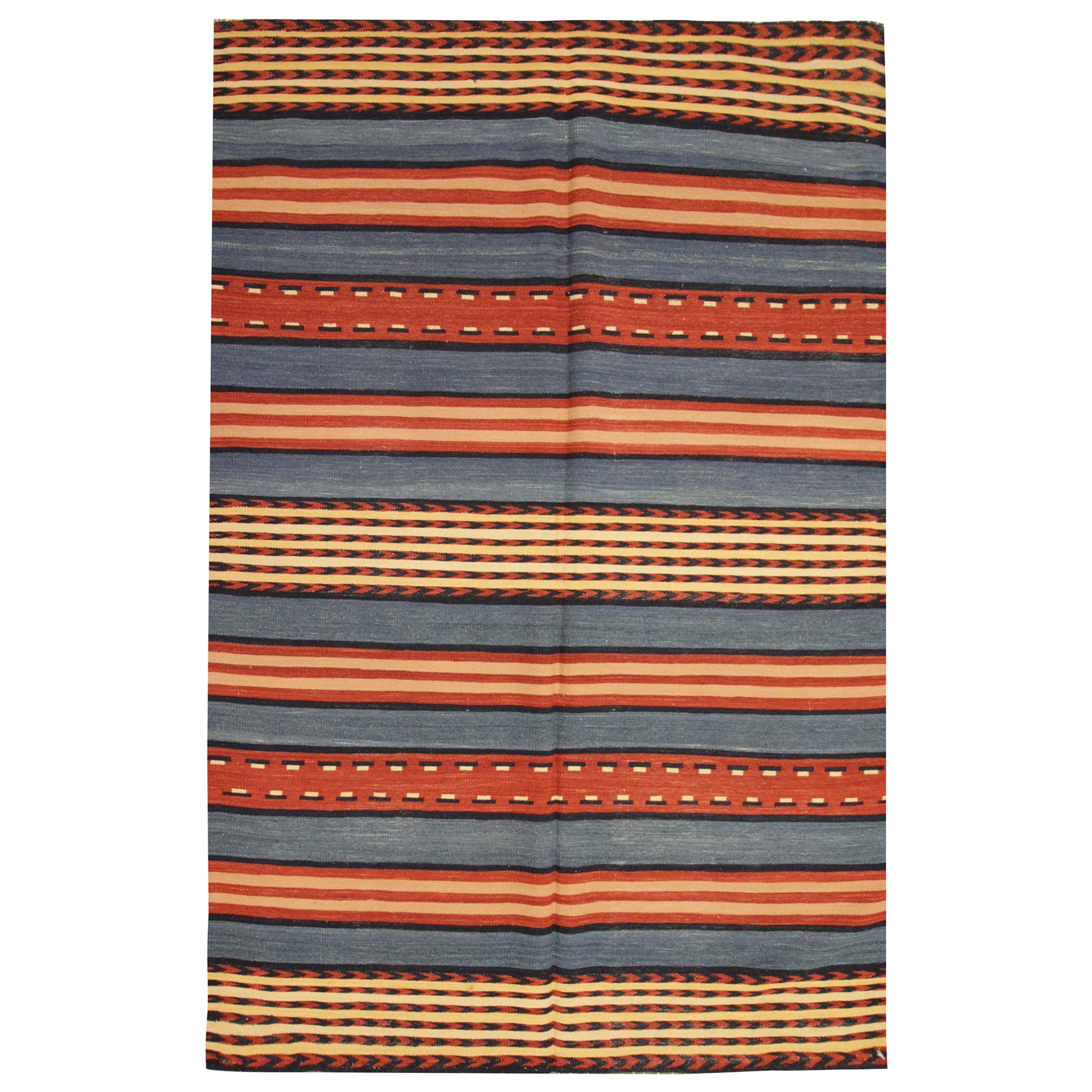 Wool Kilim Modern Striped Rug Flat, Wool Flat Weave Area Rugs