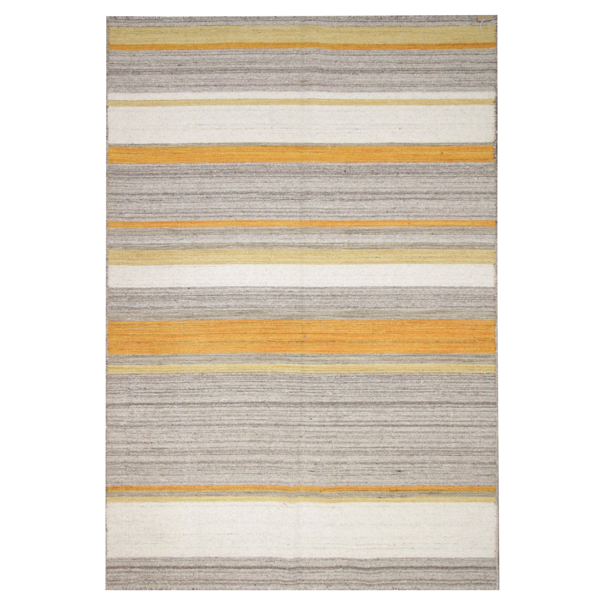 Kilim Area Rug Modern Striped Kilim Rug, Yellow Grey Carpet Rug- 123x177cm