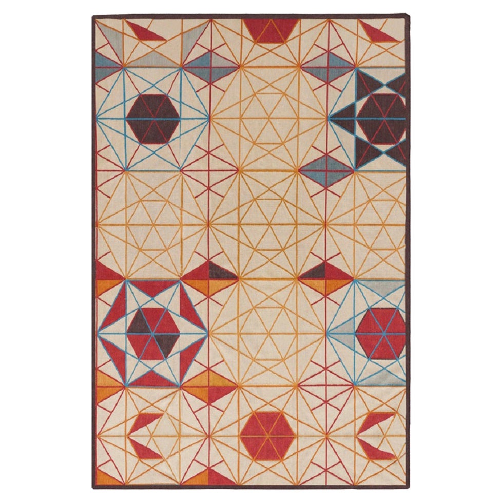Kilim Technique Hexa Rectangular Extra Large Rug in Orange Color by Enblanc For Sale