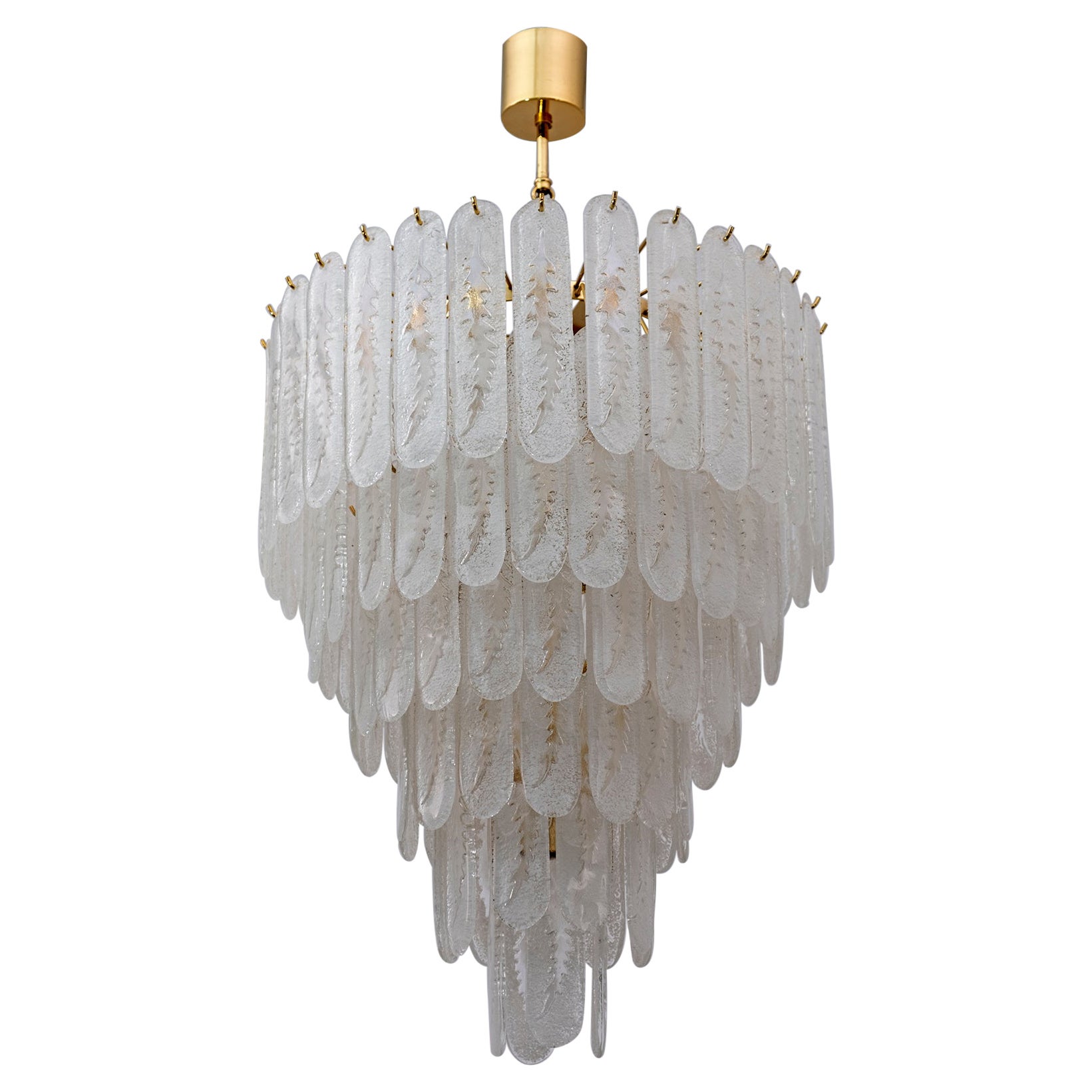 Venini Style 6 Floors Chandelier Murano Glass Graniglia and Brass, 1970s For Sale