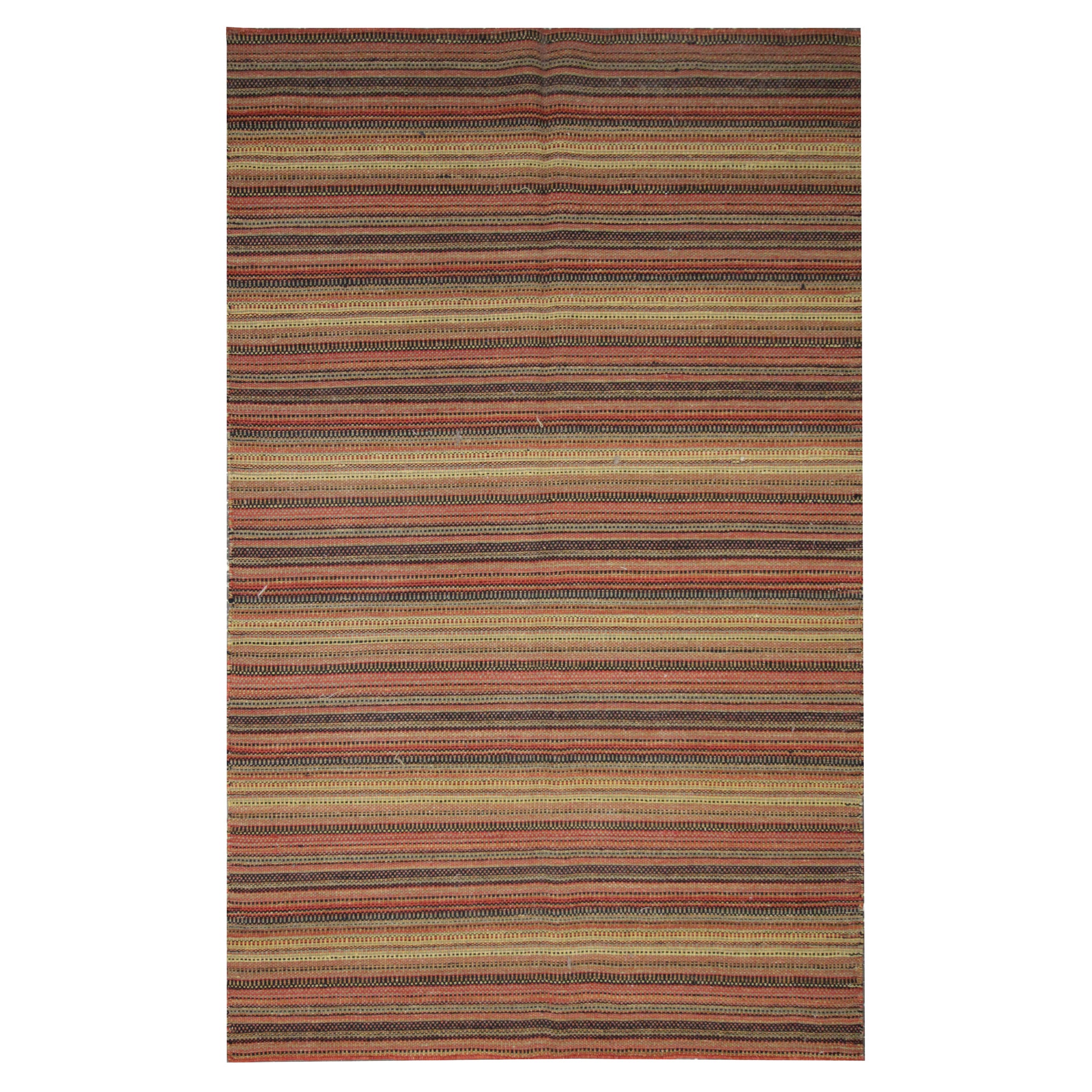 Modern Striped Rug Kilims Area Rug Red Wool Kilim Rug Wool Flat Carpet