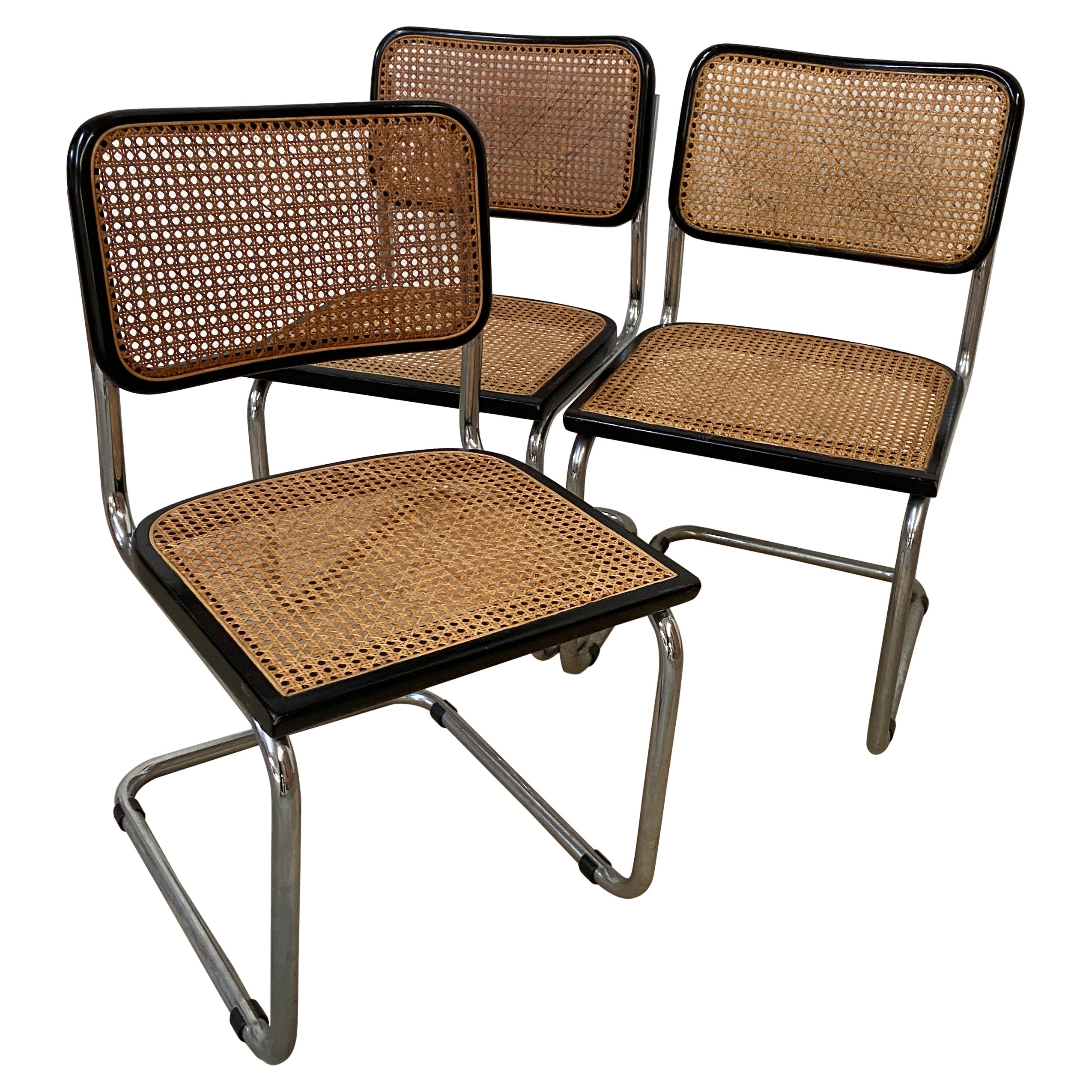 Mid-Century Modern Italian Set of Chrome and Black Cesca Chair by Marcel Breuer
