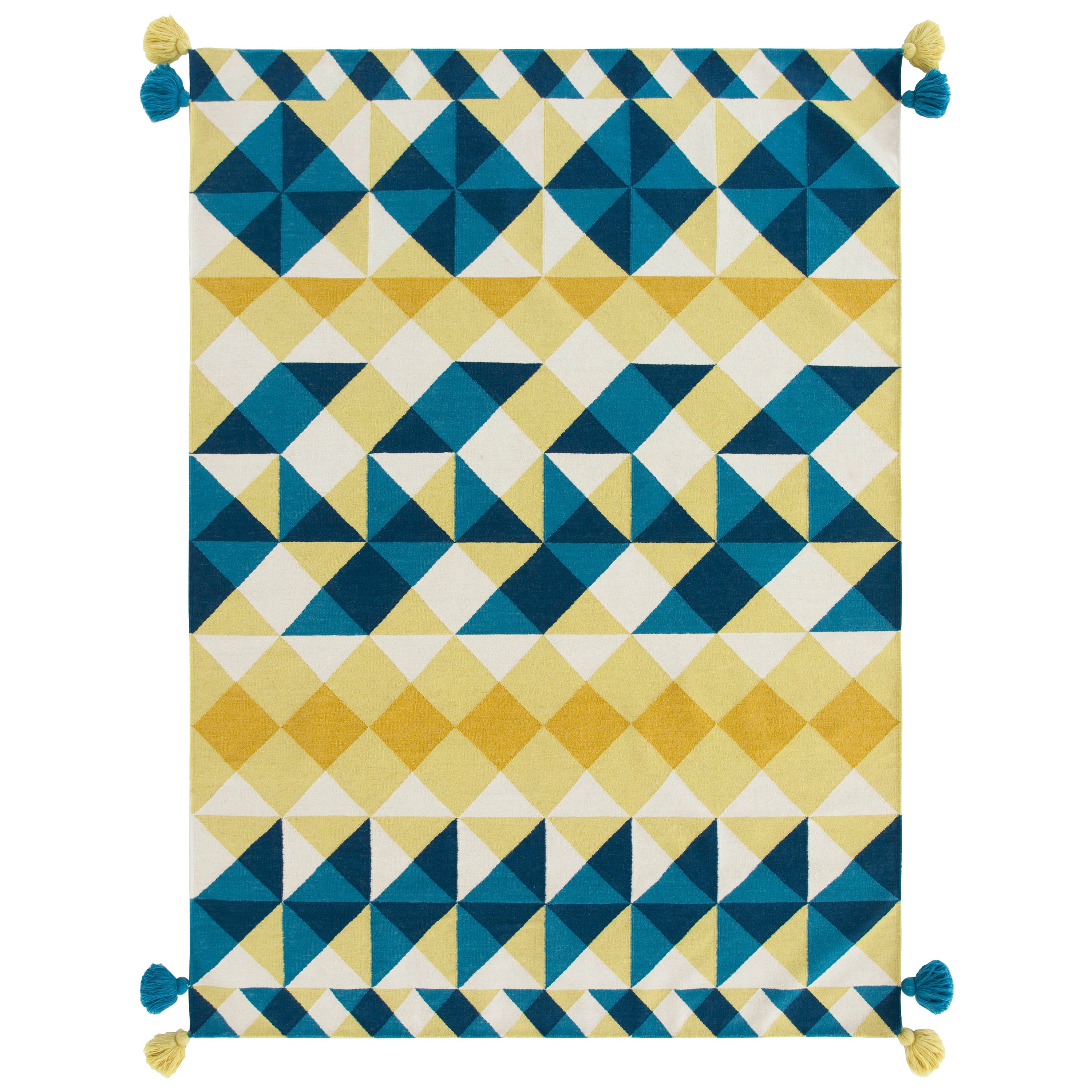 Medium Mosaek-Teppich in gelber Farbe mit Kelim-Technik von Javier Tortosa