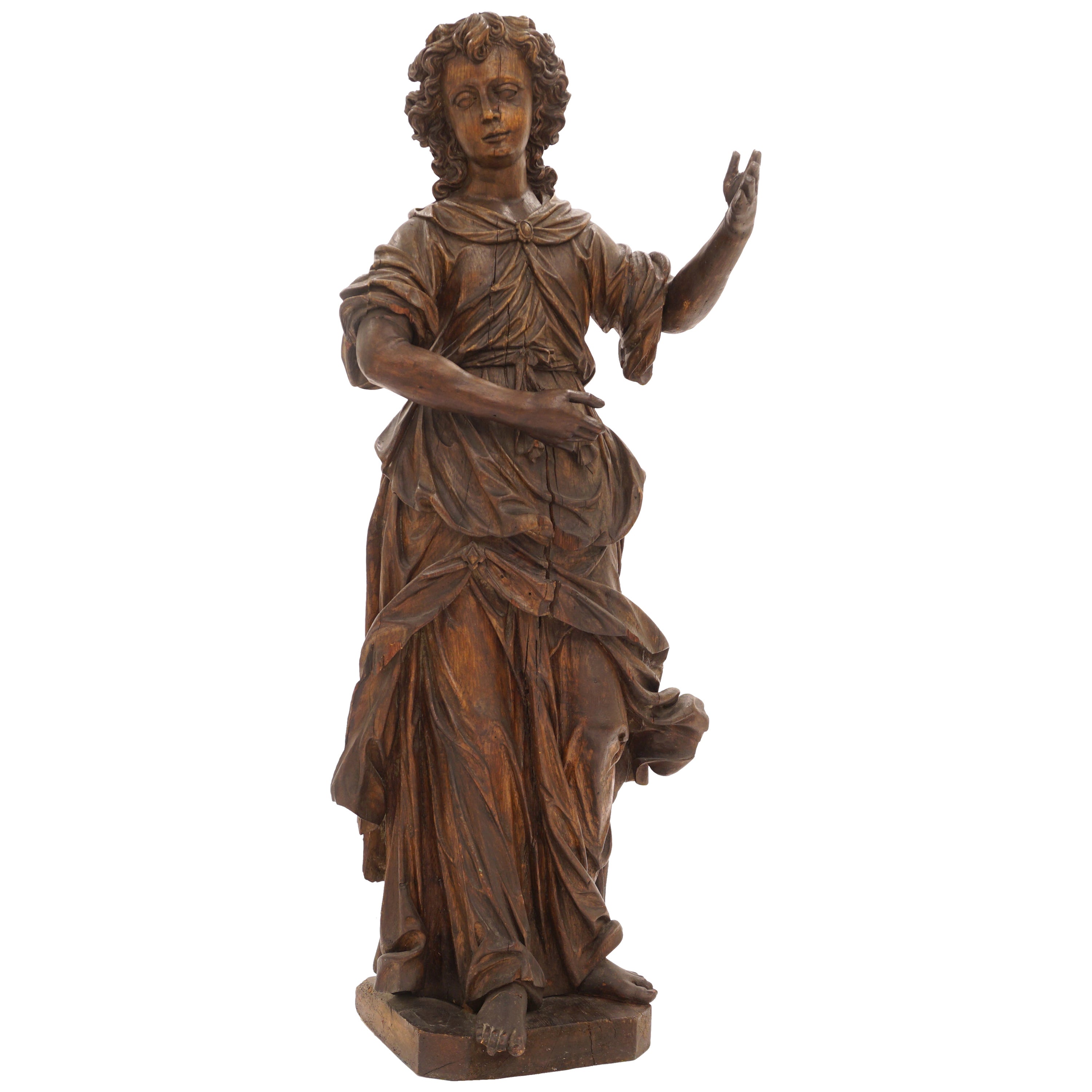 Large Probably Germanearly 18th Century Wood Cut Full Size Baroque Figurine For Sale