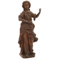 Large Probably Germanearly 18th Century Wood Cut Full Size Baroque Figurine