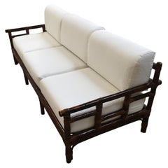 Mid-Century Modern Italian Three-Seat Bamboo Sofa with Cushions, 1970s