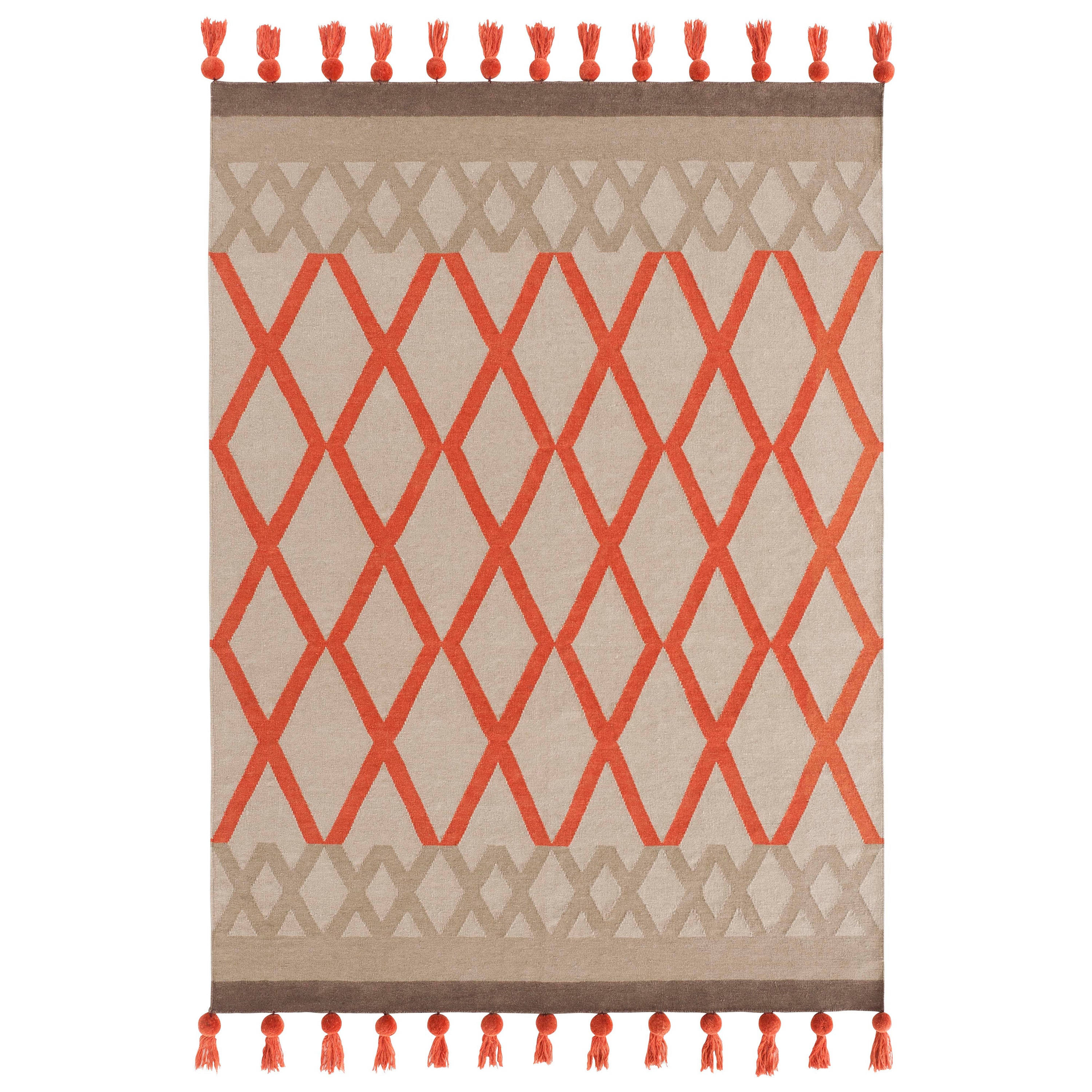 Kilim Technique Sioux Small Rug in Coral Color by Odosdesign For Sale