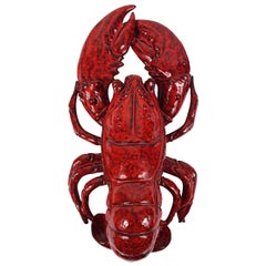 Vintage XXL Decorative Red Ceramic Lobster Marked Made in Italy