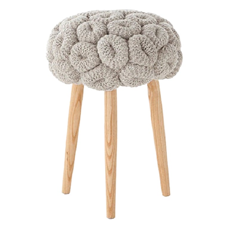 Gan Rugs Knitted Stool in Grey by Claire-Anne O’brien