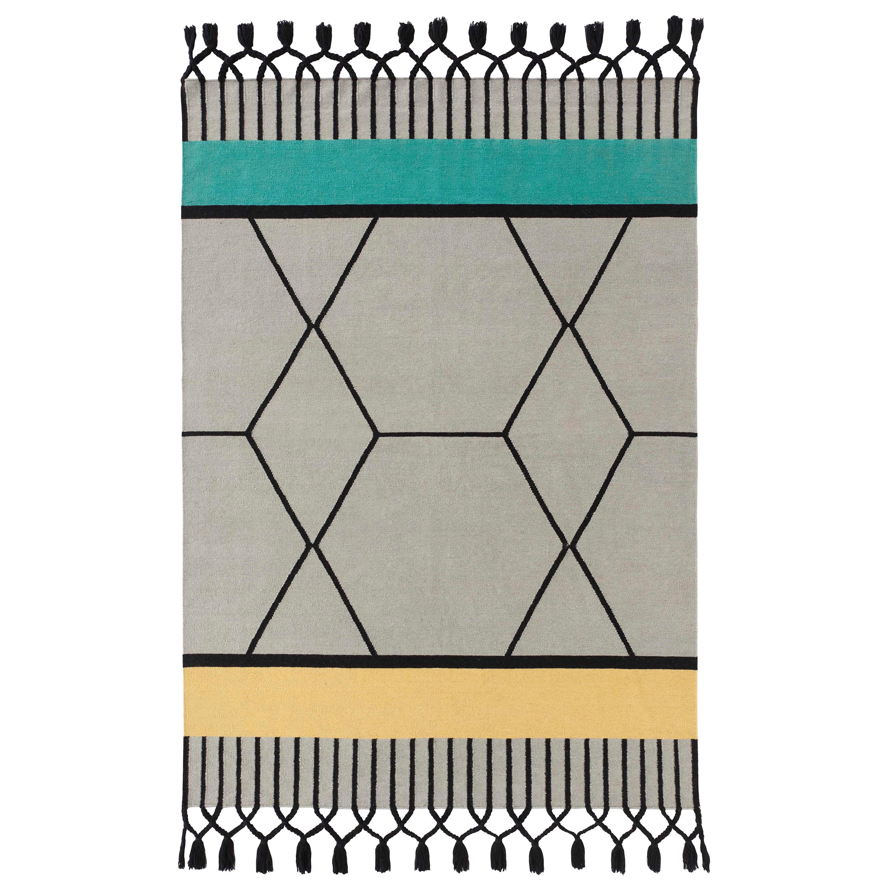 Kilim Technique Lima Large Rug in Blue Color by Odosdesign