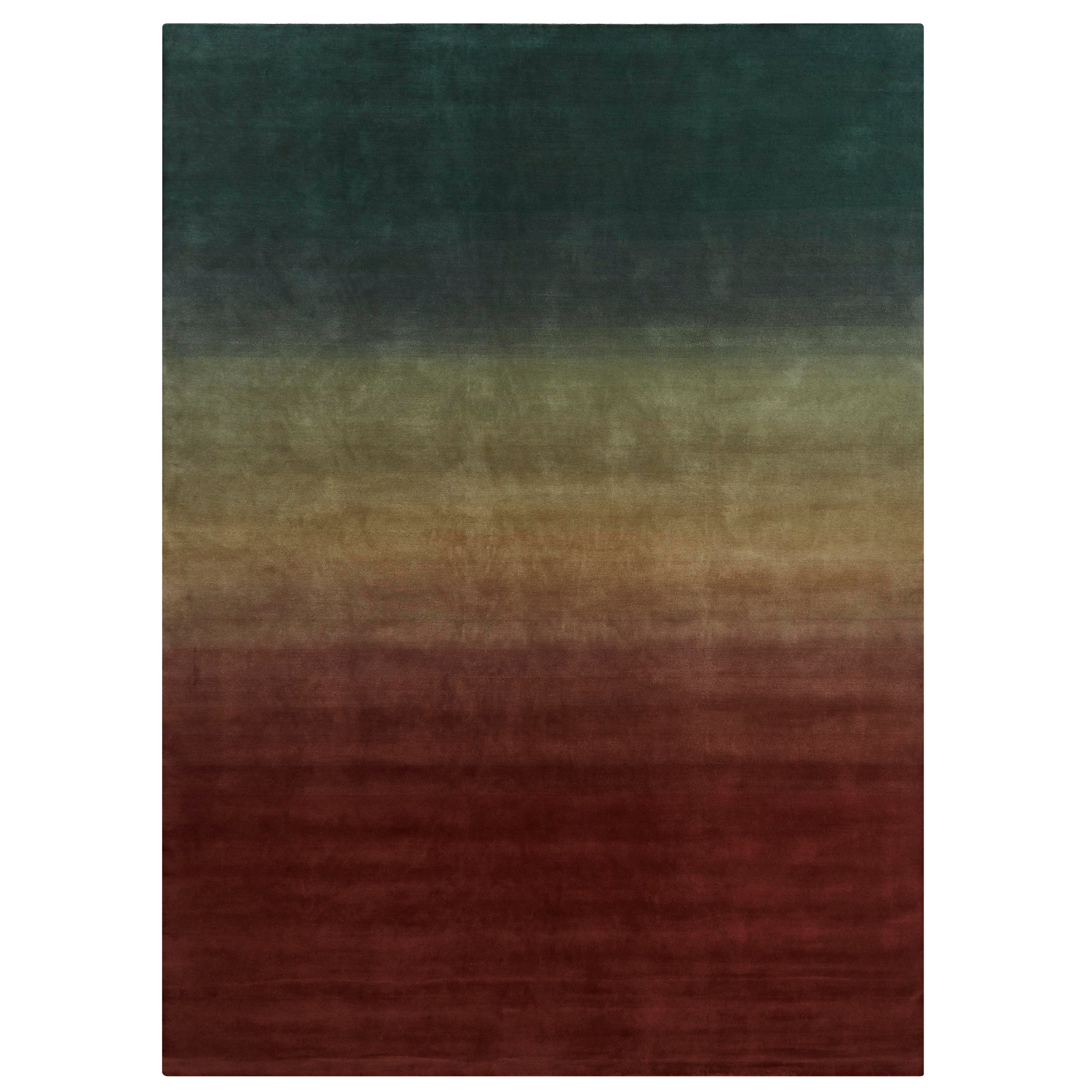 Hand Knotted Degradé Small Wool Rug in Petrol-Wine by Patricia Urquiola For Sale