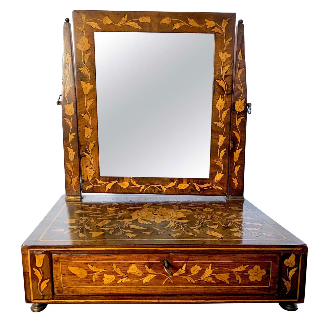 18th Century Dutch Walnut Inlaid Dressing Table Mirror For Sale