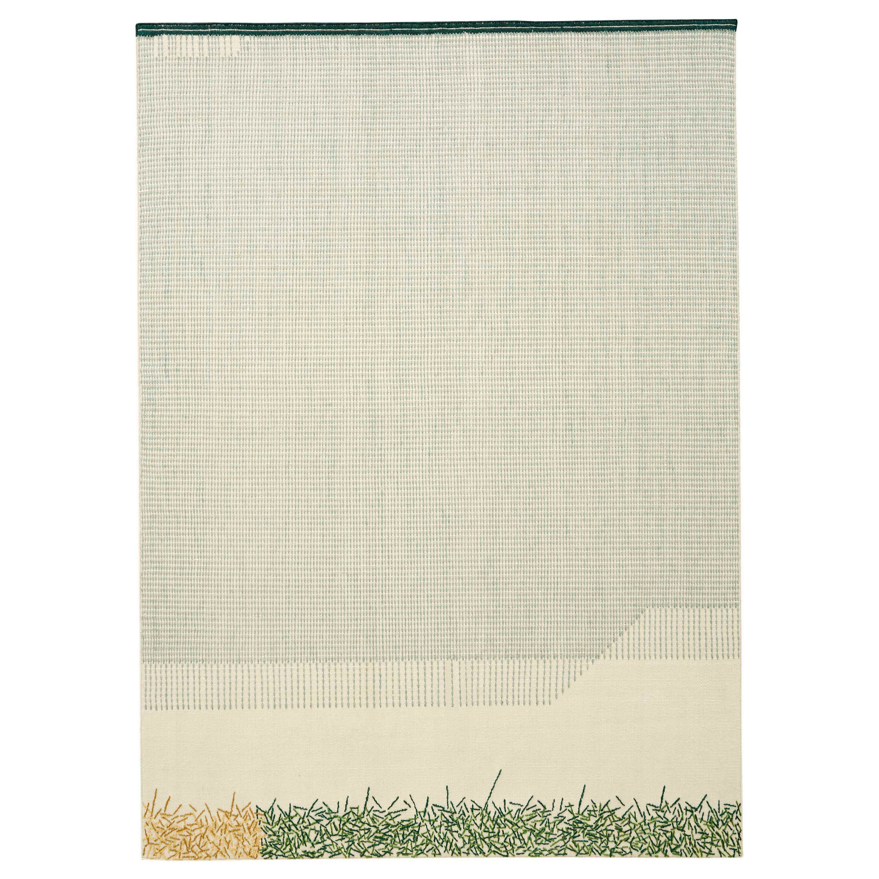 Hand Loom Technique Backstitch Calm Large Rug in Green Color by Raw-Edges For Sale