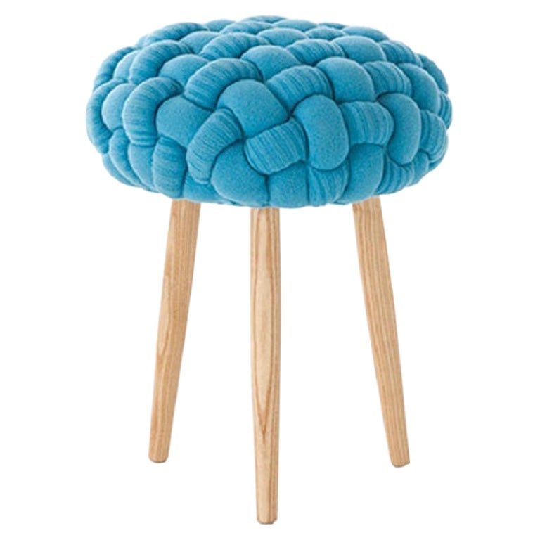 Gan Rugs Knitted Stool in Blue by Claire-Anne O’brien For Sale