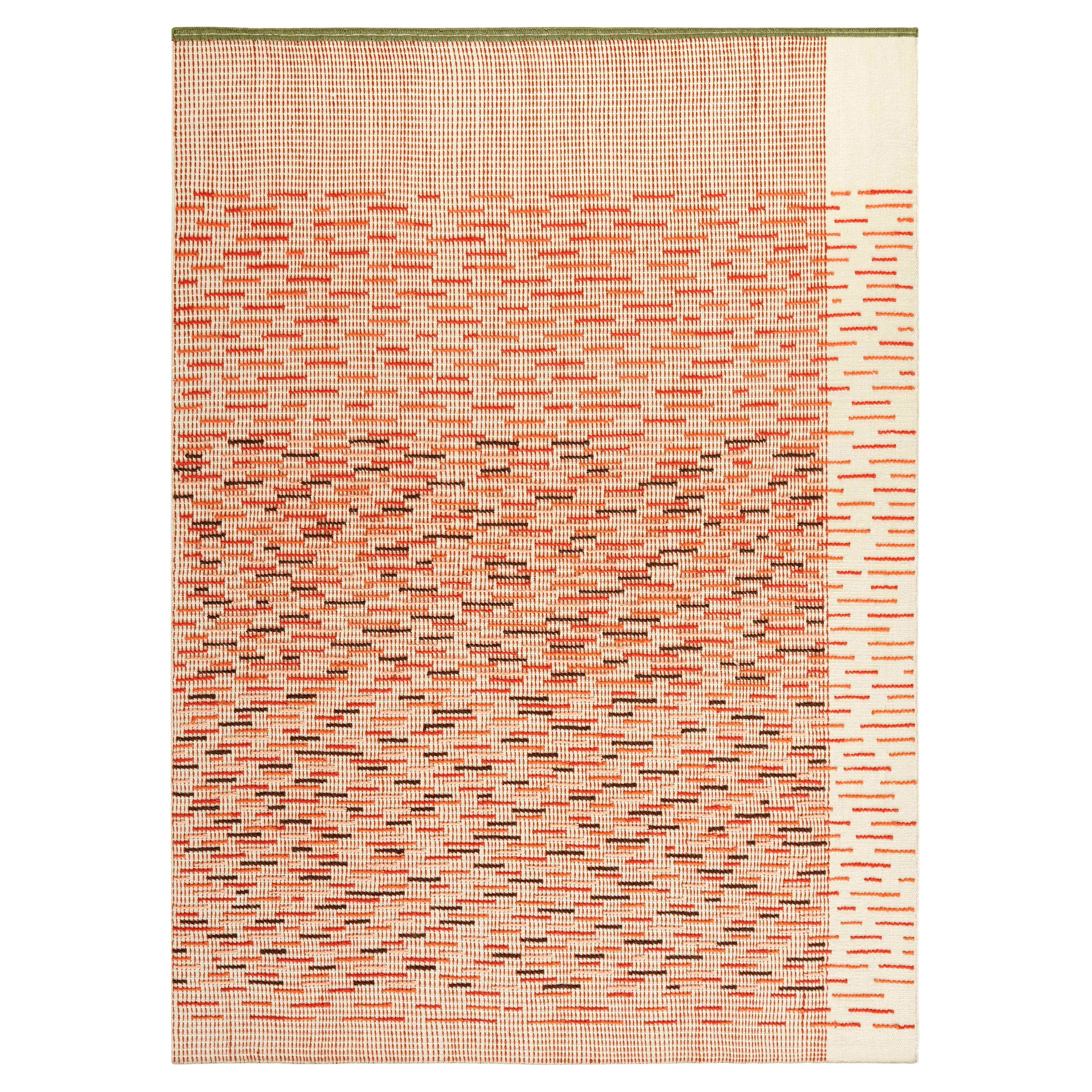 Hand Loom Technique Backstitch Busy Small Rug in Brick Color by Raw-Edges For Sale