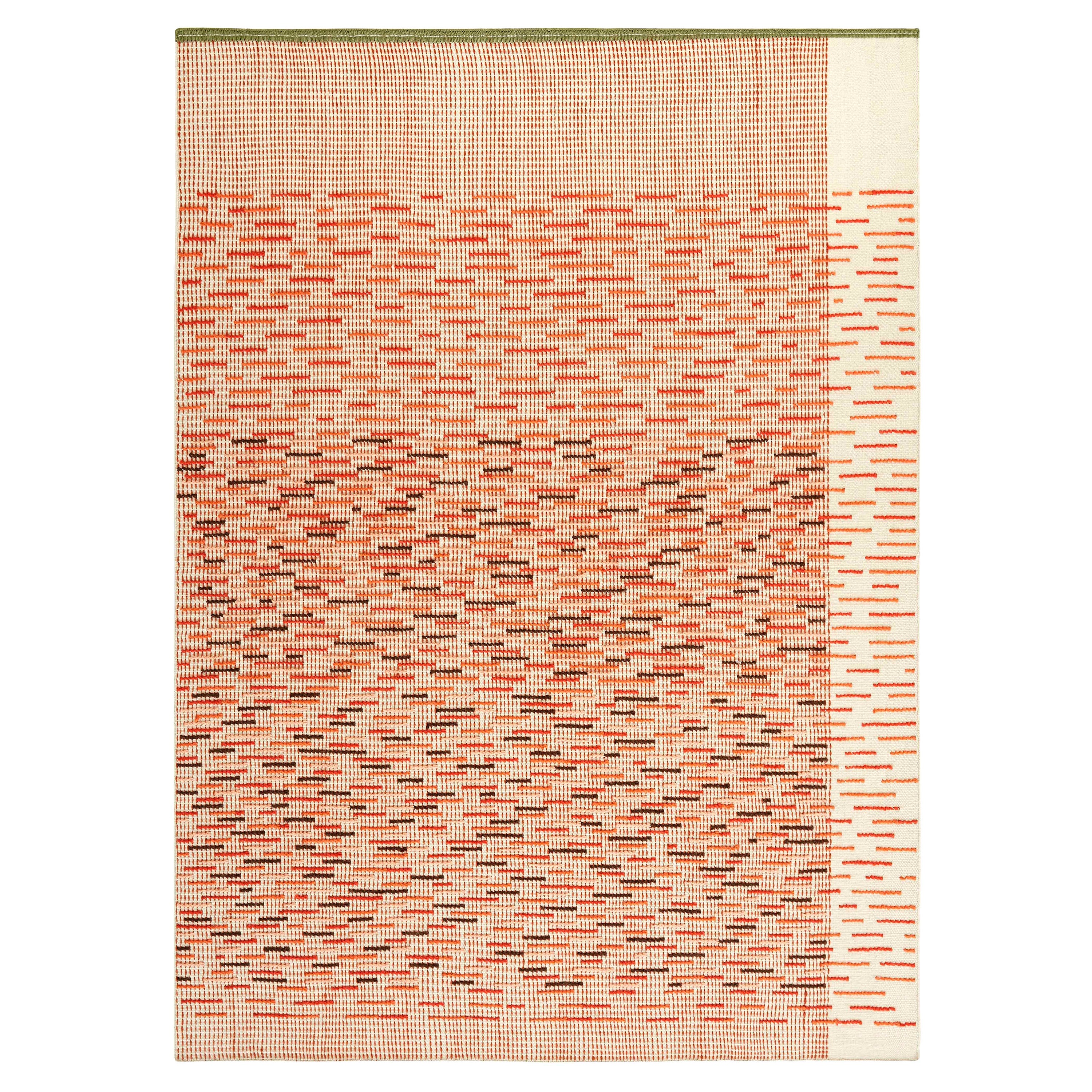 Hand Loom Technique Backstitch Busy Large Rug in Brick Color by Raw-Edges For Sale