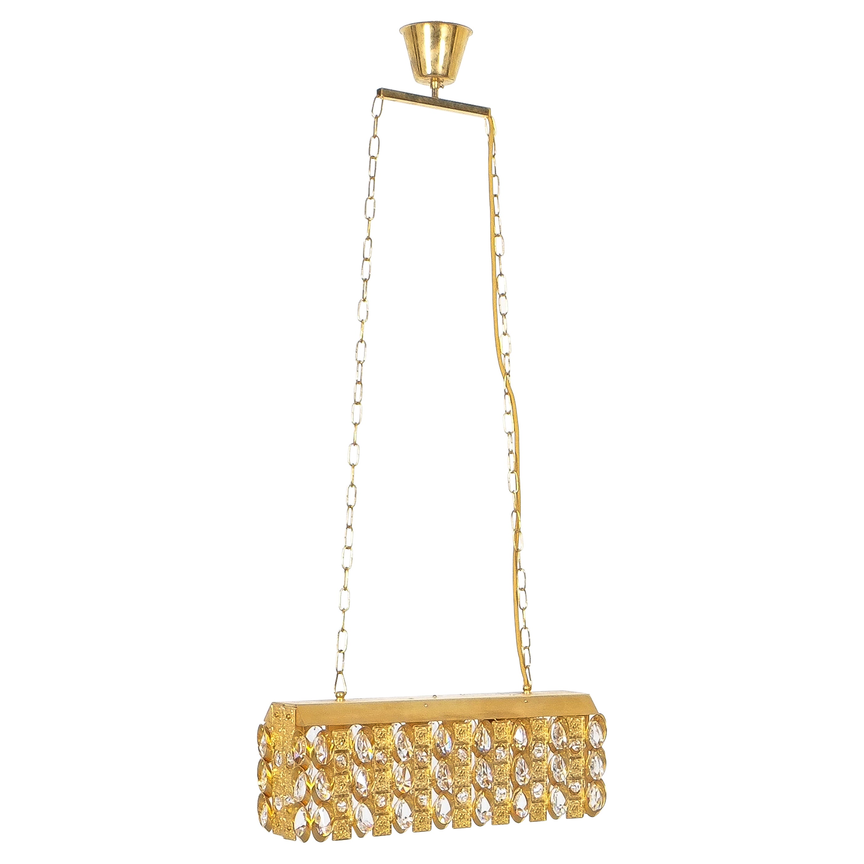 Palwa Golden Brass and Crystal Chandelier, circa 1960 For Sale