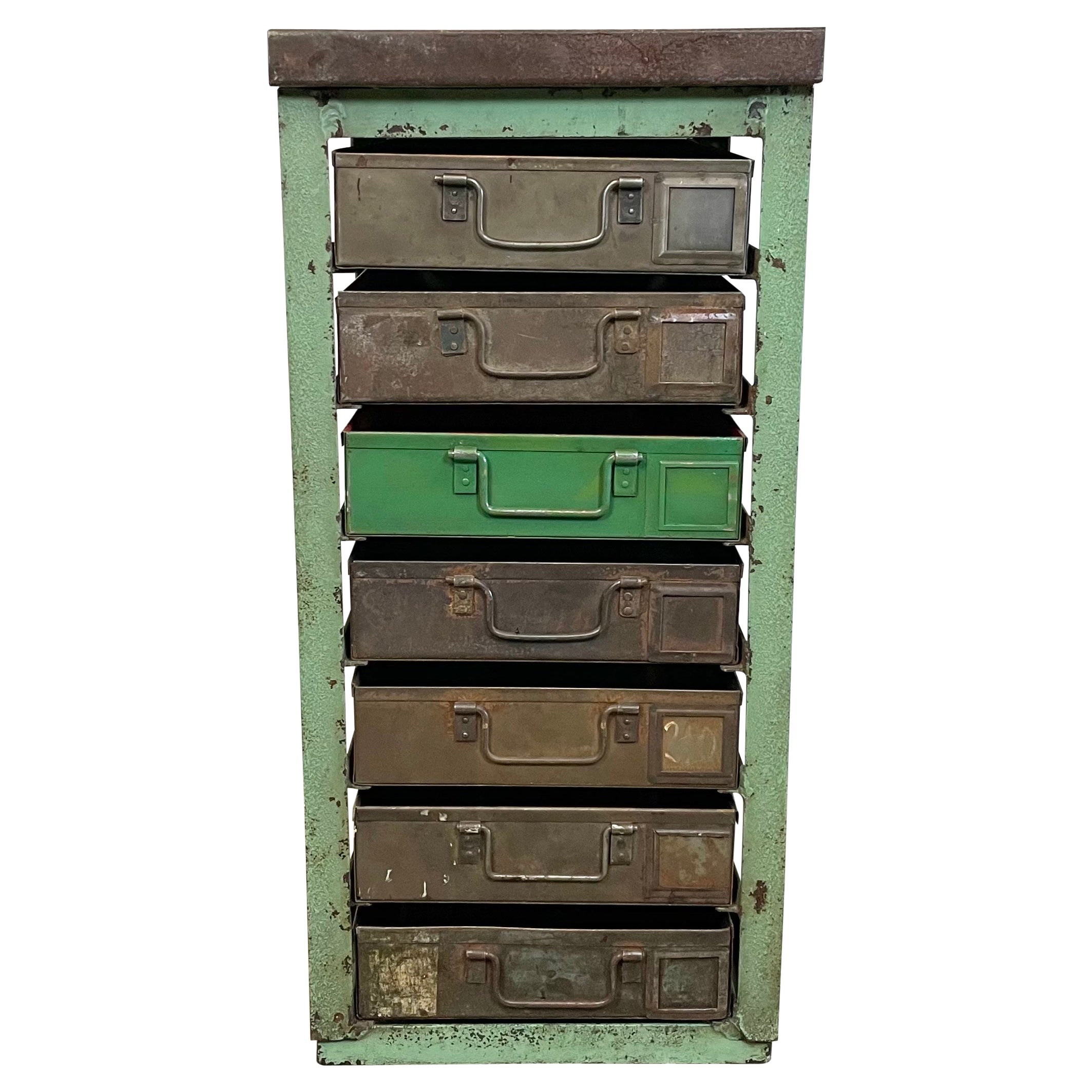 Vintage Green Industrial Iron Chest of Drawers, 1950s