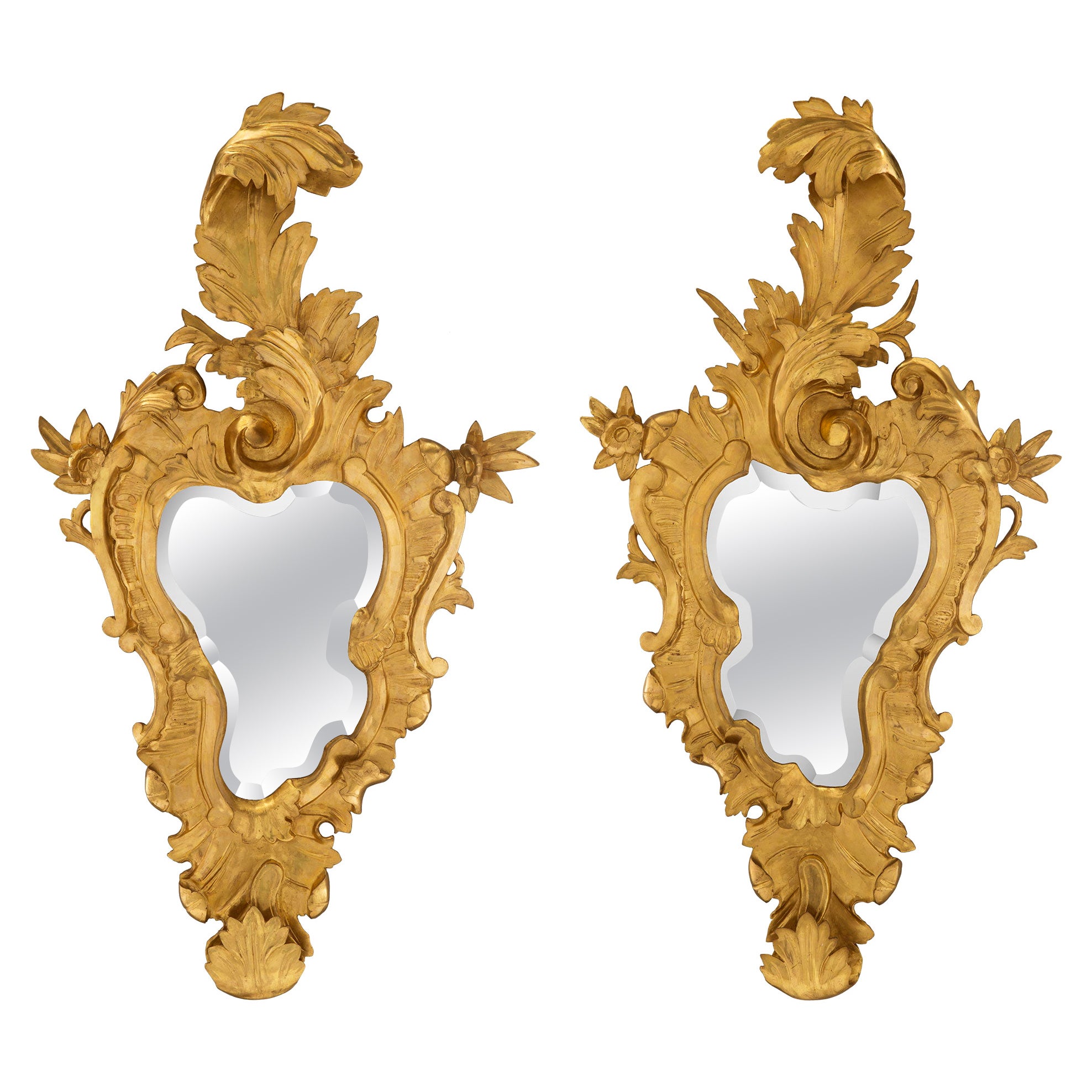 Pair of Italian 19th Century Venetian Giltwood Mirrors For Sale