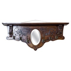 Antique Oak Coat Rack from the Early 20th Century with Mirror