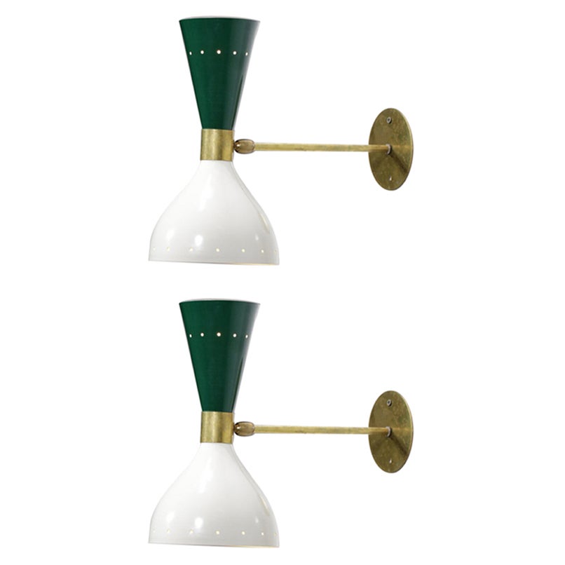 Modern Italian Sconces "Sablier" Green and White Vintage Design