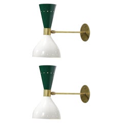 Pair of Modern Italian Sconces "Sablier" Green and White Vintage Design