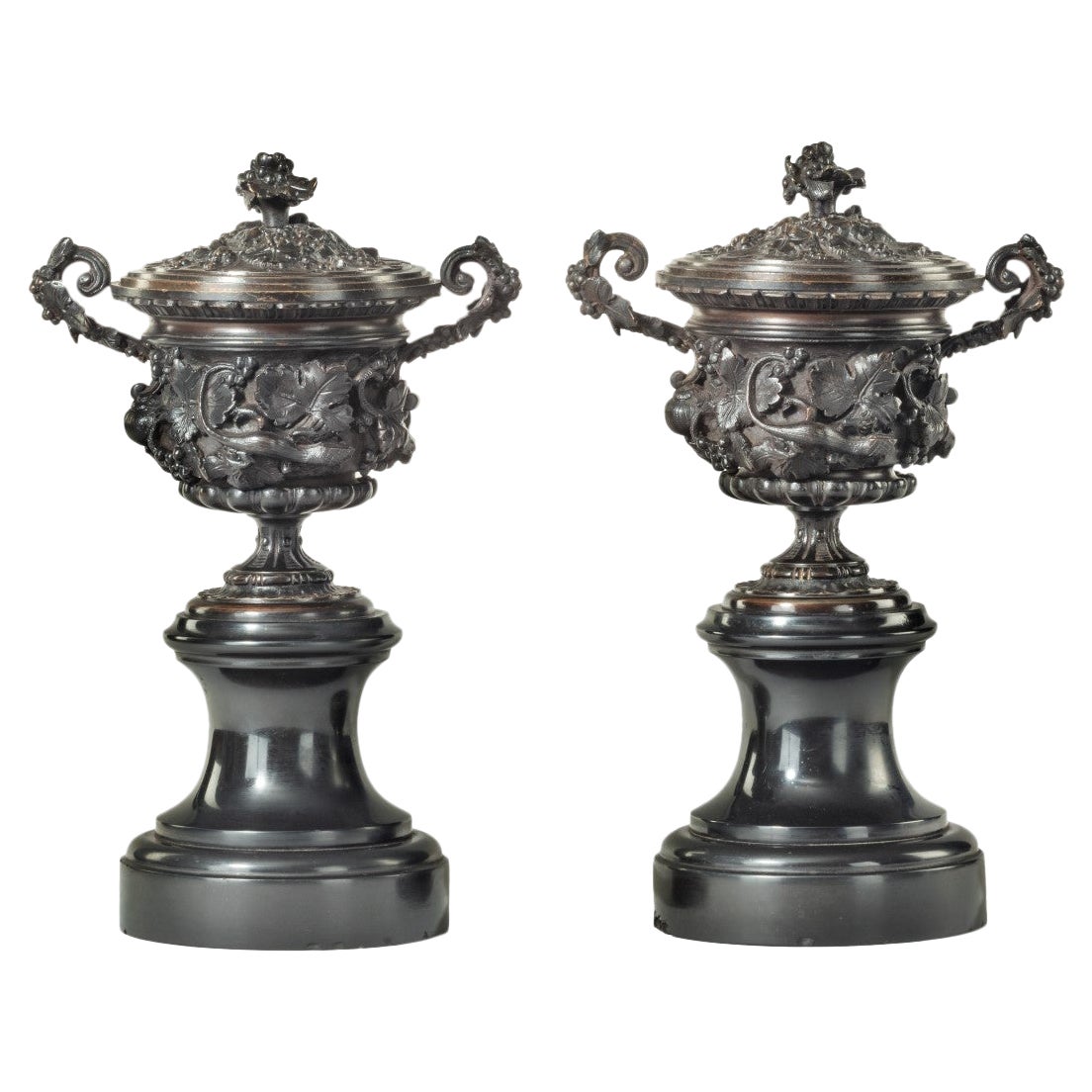 A Fine Pair of Bronze Urns or Vases and Covers c.1870 For Sale