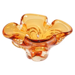 Hand Blown Art Glass Bowl Amber and Gold