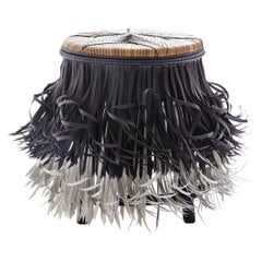 Hula 'Brown seat, BW', Rattan Tribal Stool