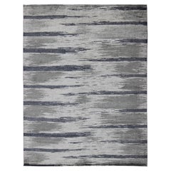 Modern Silk Rug With Gray Blue, Steel Blue, Gray & Taupe in Tiger Striped Design