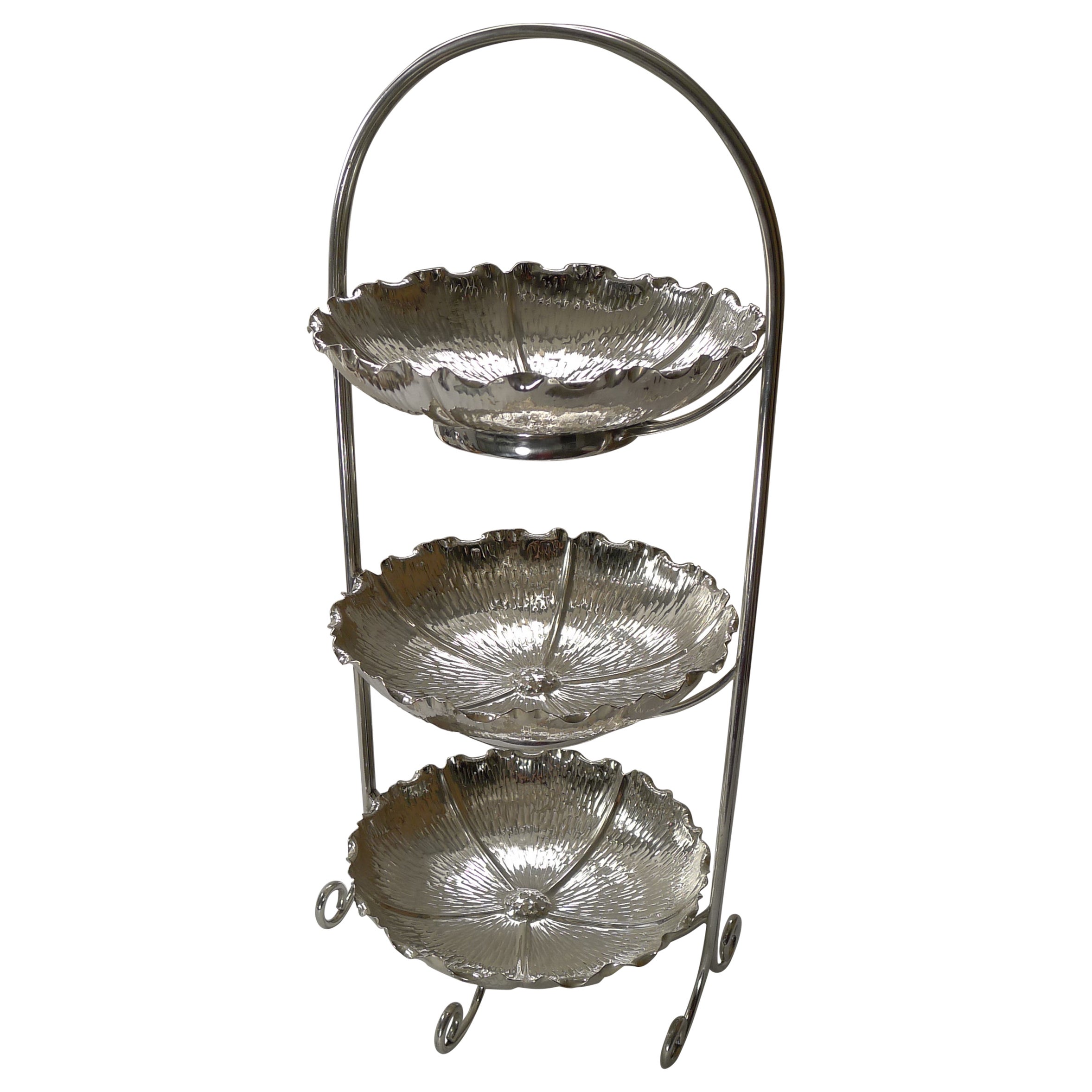 Rare Three Tier Naturalistic Cake Stand by Hukin and Heath For Sale