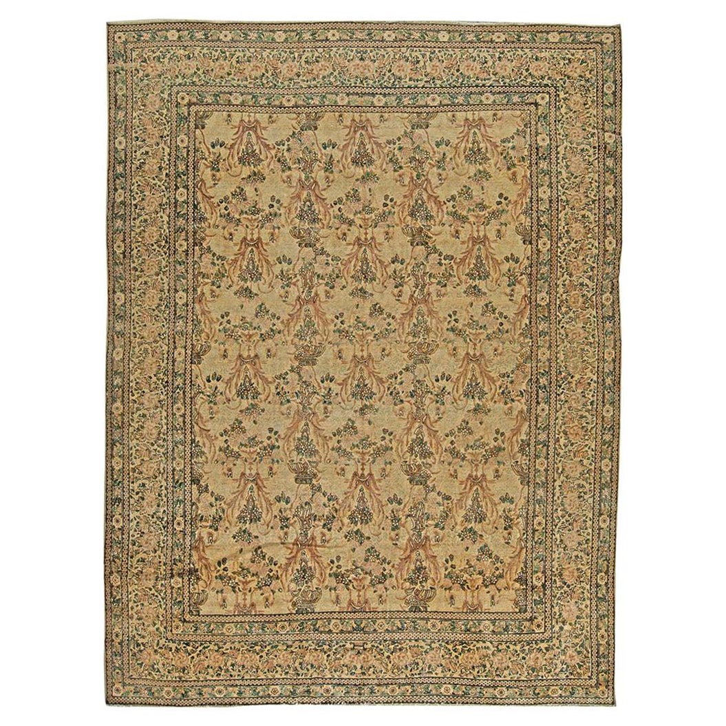 Antique Persian Kirman Hand Knotted Wool Carpet For Sale