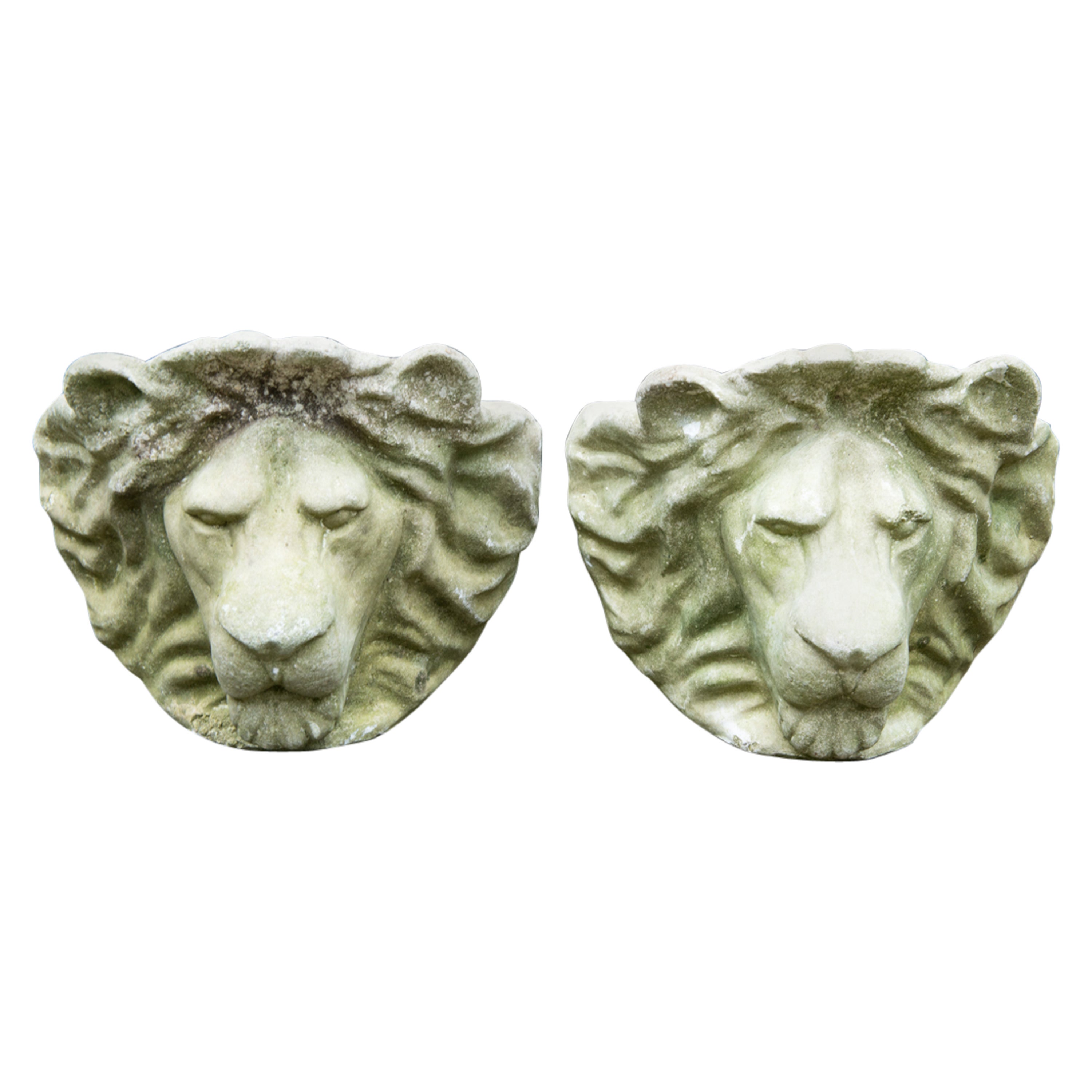 Pair of Cast Stone Lion Head Wall Planters
