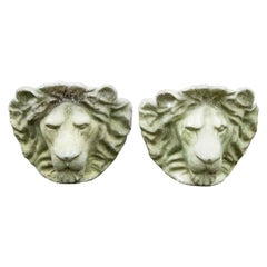 Pair of Cast Stone Lion Head Wall Planters