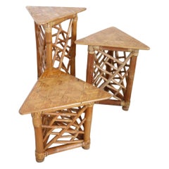 Nice Vintage Italian Bamboo Pedestal Tables, Set of 3
