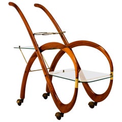 Mid-Century Modern Walnut Italian Bar Cart by Gaetano Pizzi, 1950s