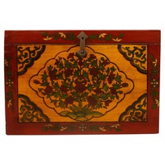 Vintage Tibetan Large box with Hand Painted Polychrome Floral Motif