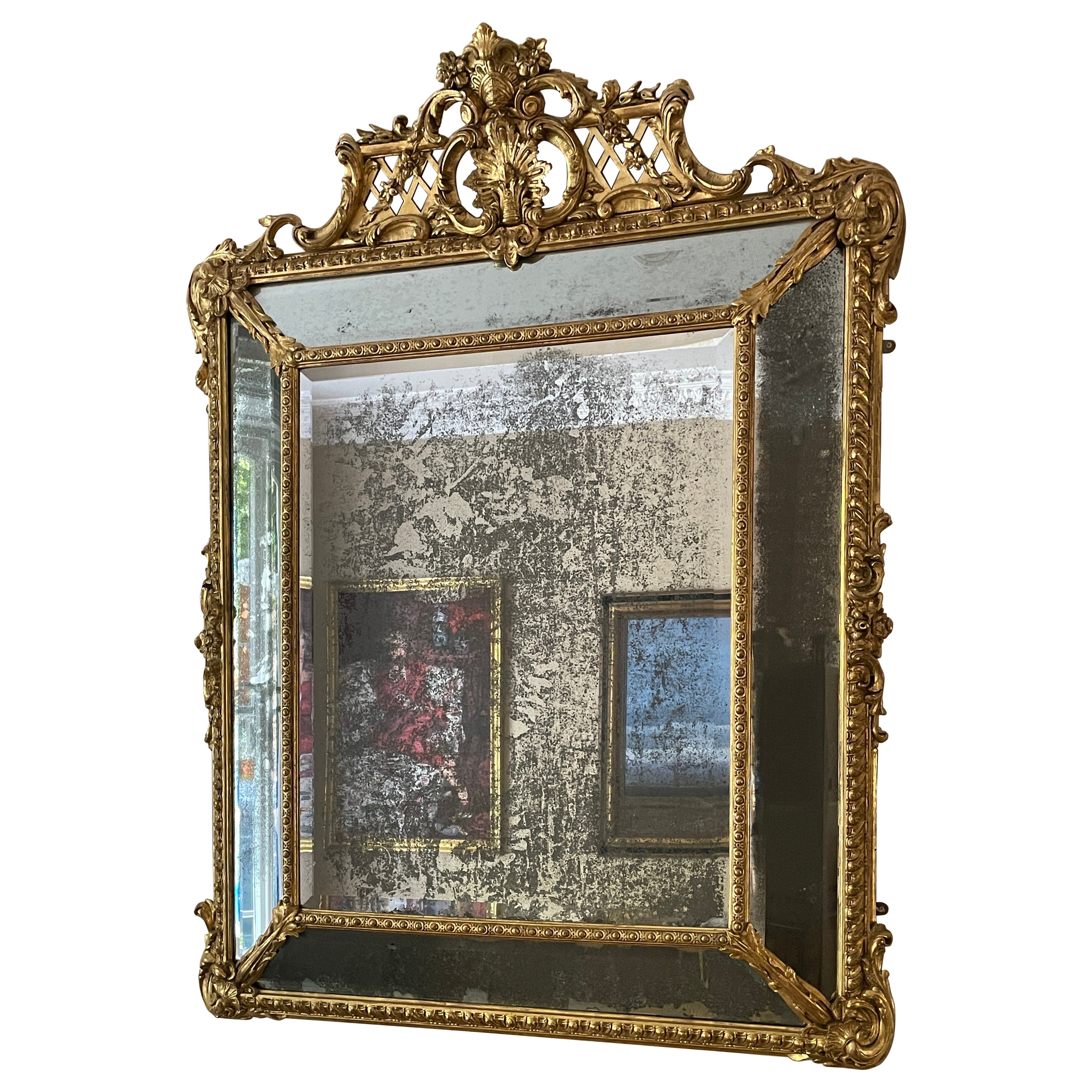 A Monumental French Gilt Cushion Panel Mirror 