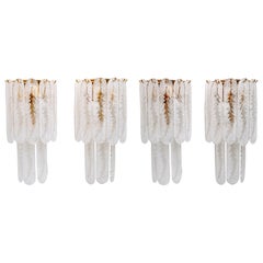 Venini Style Murano Glass Graniglia and Brass Four Sconces, 1970s