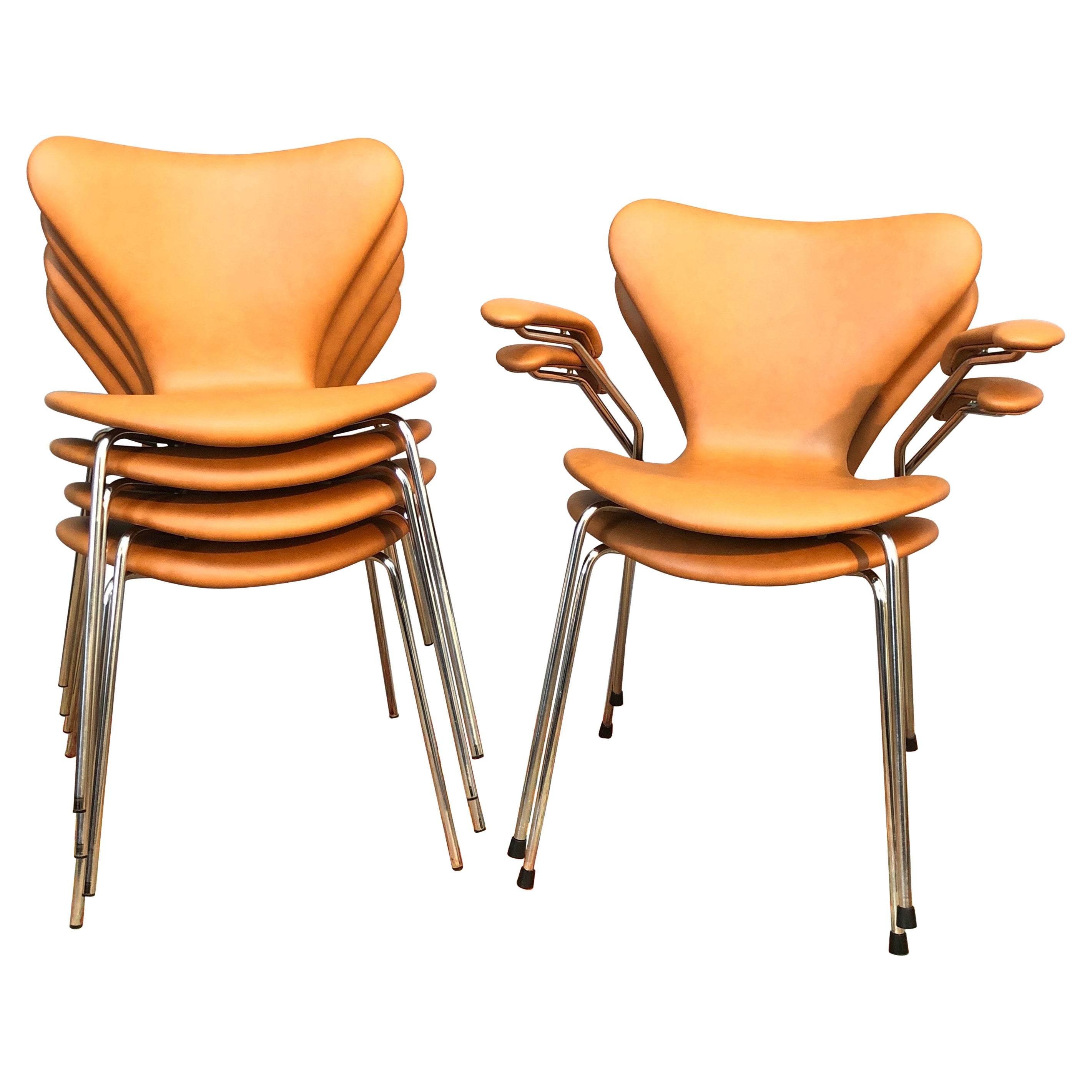 6 Vintage Iconic Chairs by Arne Jacobsen for Fritz Hansen in Leather