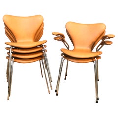 6 ikonische Vintage-Stühle von Arne Jacobsen für Fritz Hansen aus Leder