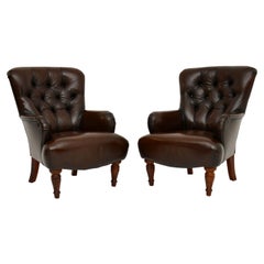 Pair of Antique Victorian Style Leather Armchairs