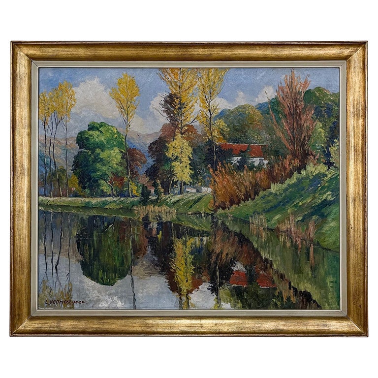 Antique Framed Oil Painting on Canvas by L. Vanmeerbeek For Sale