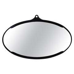 Grand miroir moderne ovale sur pied en cuir noir