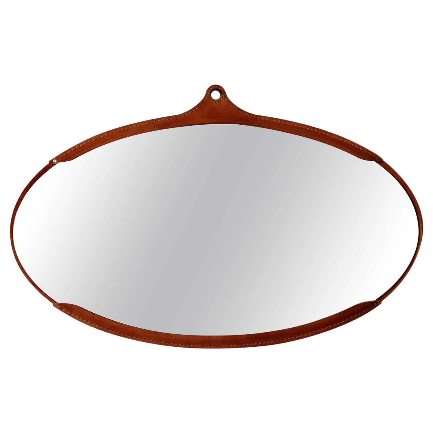 Tan Leather Modern Oval Fairmount Wall Mirror