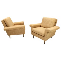 Pair of High-Quality Vintage Honey Yellow Fabric Armchairs, Italy