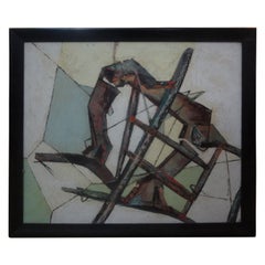 Mid-Century Modern Abstract Framed Oil on Board