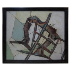 Óleo sobre tabla abstracto enmarcado, moderno de mediados de siglo